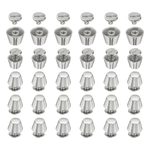 30set Flat Head Stud Spike 10mm Metal Purse Feet Handbag Nail Head Flat Buckle Rivets Bucket Spike Tool Set, Silver Tone
