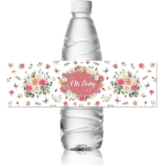 30sheets 30pcs Water Bottle Labels Rose Waterproof Sticker 8.51" x 2.51" Rectangle Water Bottle Wraps Sticker for Wedding Birthday Anniversary Party Event colorful DIY