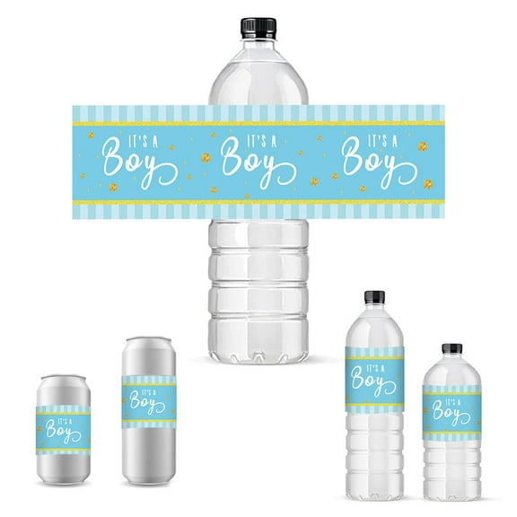 30sheets 30pcs Water Bottle Labels Waterproof Labels 21.6x6.4cm/ 8.5x2.5'' It's a Rectangle Bottle Label Blue Bottle Wraps Stickers for Coffee Canned Beer Spring Water Bottled Beer Supplies