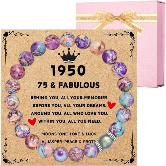 30th 40th 50th 60th 65th 70th 75th 80th 90th 100th Birthday Gifts for Women, Moonstone Imperial Jasper Beads Stretch Bracelets Birthday Decoration for Woman, Her, Wife, Mom, Grandma