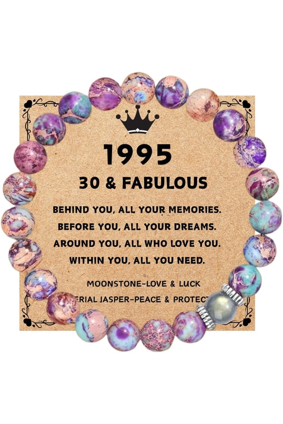 30th 40th 50th 60th 65th 70th 75th 80th 90th 100th Birthday Gifts for Women, Moonstone Imperial Jasper Beads Stretch Bracelets Birthday Decoration for Woman, Her, Wife, Mom, Grandma