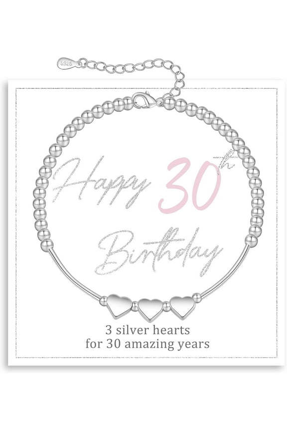 30th 40th 50th 60th 70th 80th Birthday Gifts for Women Silver Bracelets for Women Unique Best Birthday Presents Gifts Ideas with Cards