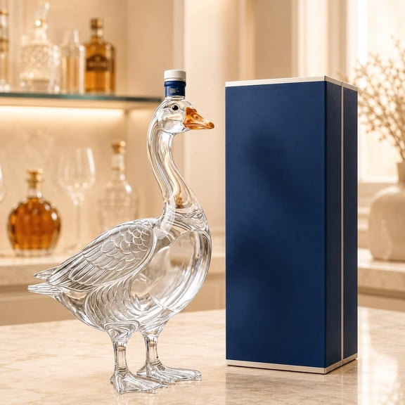 30th Anniversary 3D Sculpted Goose Vodka Bottle - 350ml Clear Glass Liquor Decanter Bottle with Holder, Elegant Vodka Container for Home Bar, Unique Gift for Vodkas Lovers (Transparent)