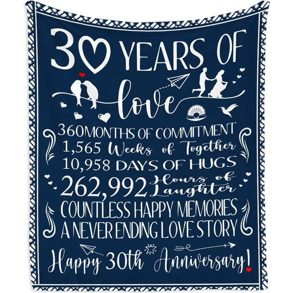 30th Anniversary Wedding Gifts Blanket 60"x50" - 30th Anniversary Wedding Gifts for Couples/Wife - Romantic Gifts for Her - 30th Anniversary Decorations - 30th Anniversary Wedding Gift Ideas