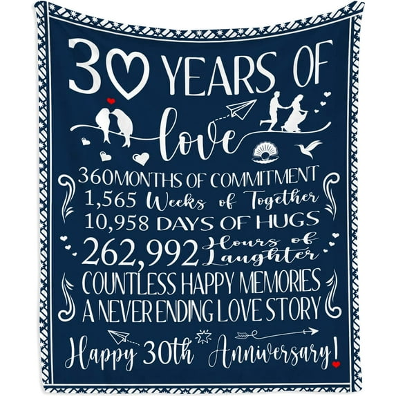 30th Anniversary Wedding Gifts Blanket 60"x50" - 30th Anniversary Wedding Gifts for Couples/Wife - Romantic Gifts for Her - 30th Anniversary Decorations - 30th Anniversary Wedding Gift Ideas
