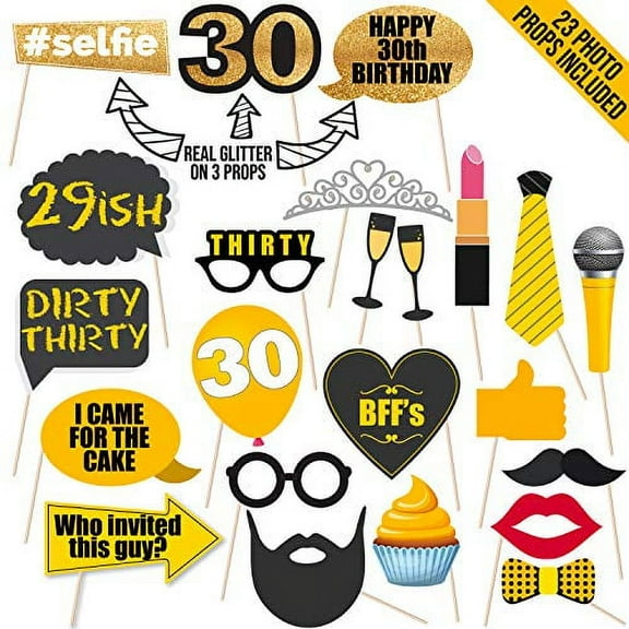 30th BIRTHDAY DECORATIONS Back & Gold| 30th Birthday Party Supplies, Decorations| Gold Foil Curtain & Confetti Balloons| Dirty Thirty| 30th Birthday Gifts for Women and Men| Photo Props Photo booth