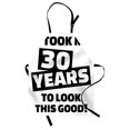 thumbnail image 1 of 30th Birthday Apron Motivational Funny Birthday Slogan in Pictogram Style Middle Aged Theme, Unisex Kitchen Bib Apron with Adjustable Neck for Cooking Baking Gardening, Black and White, by Ambesonne, 1 of 3