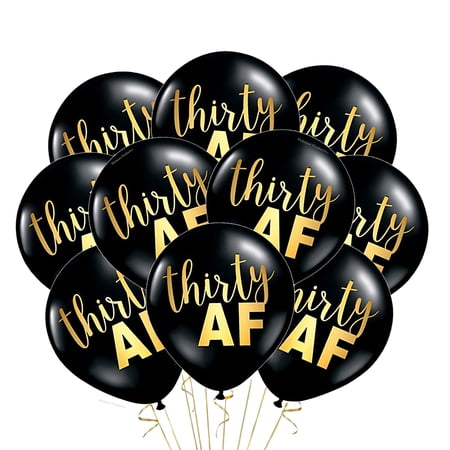 30th Birthday Balloons Bundle 12 Pack, 30 AF Funny B-Day Decorations Thirty Gag Gift Adult Latex Standard Size