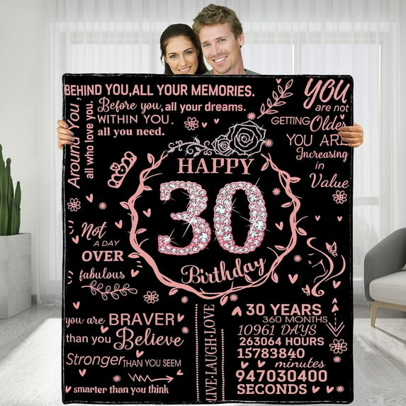 30th Birthday Blanket Gifts for Women - Happy 30th Birthday Gift Ideas for Her - 30 Year Old Gifts for Wife Mom Girlfriend Daughter Sister - Flannel Fleece Soft Throw Blanket
