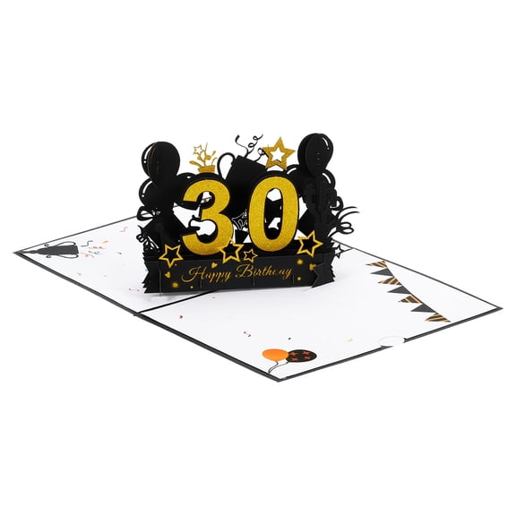 30th Birthday Card, Pop-Out Birthday Card Gift Card Happy Birthday 3D, Black Gold