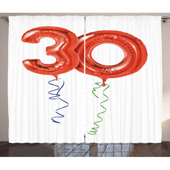Ambesonne Colorful Curtains 2 Panel Set, Red Balloons Ribbons, 108