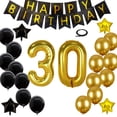 thumbnail image 1 of 30th Birthday Decorations Kit, Large Number 30 Balloons, Black and Gold Happy Birthday Banner with Latex and Star Balloons, 30 Birthday Balloons Set Party Supplies, 24 Pack, 1 of 7