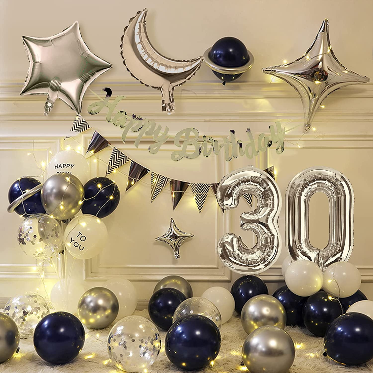 30th Birthday Decorations for Men, 30th Birthday Party Supplies with HAPPY BIRTHDAY Banner and Number 30 Balloon, Silver Navy Blue Theme Party for Him 30 Years Old Birthday Decorations - Walmart.com