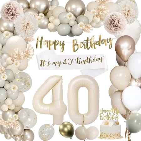 40th Birthday Decorations Men Women, Retro Beige Balloon Garland Kit, Apricot Boho Balloons, Beige Nude Party Balloons, Double-Stuffed Balloons for 40th Birthday Party, Wedding, Festival Decorations