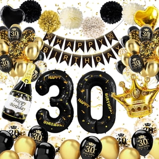 AYUQI 30th Birthday Party Decorations for Men Women, Black Gold 30th birthday Balloon, Banners, Number 30 Balloons