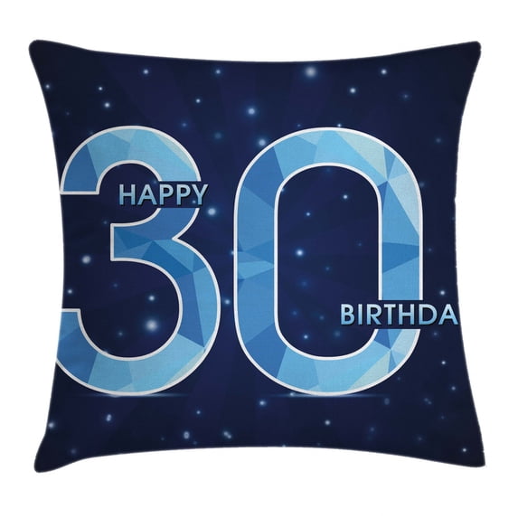 30th Birthday Decorations Throw Pillow Cushion Cover, Modern Design Polygonal Emblem Starry Night Sky Image, Decorative Square Accent Pillow Case, 16 X 16 Inches, Dark Blue Turquoise, by Ambesonne