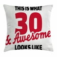 thumbnail image 1 of 30th Birthday Decorations Throw Pillow Cushion Cover, Thirty and Amazing Motivational Quote Milestone Anniversary, Decorative Square Accent Pillow Case, 24 X 24 Inches, Red Black White, by Ambesonne, 1 of 2