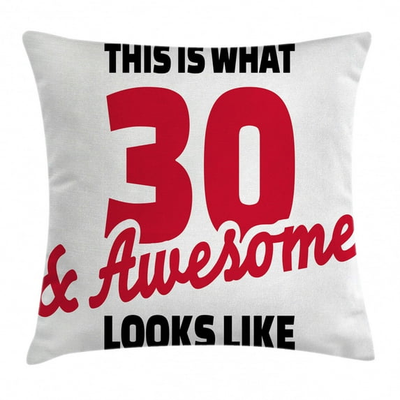 30th Birthday Decorations Throw Pillow Cushion Cover, Thirty and Amazing Motivational Quote Milestone Anniversary, Decorative Square Accent Pillow Case, 24 X 24 Inches, Red Black White, by Ambesonne