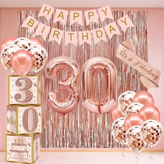 30th Birthday Decorations Women, Happy 30th Birthday Banner, Balloon Box, Sash And Number Balloon, Rose Gold 30 Birthday Party Decorations For Women