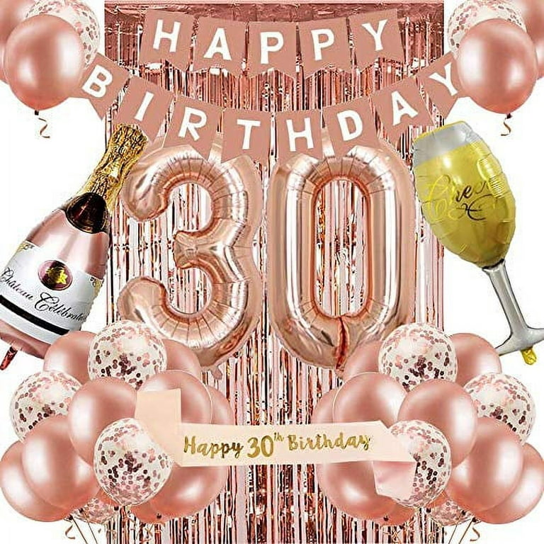 30th Birthday Decorations for Women, Rose Gold 30 Birthday Party Decoration  for Her, 30th Happy Birthday Banner Kits Rosegold Balloons Decoration for