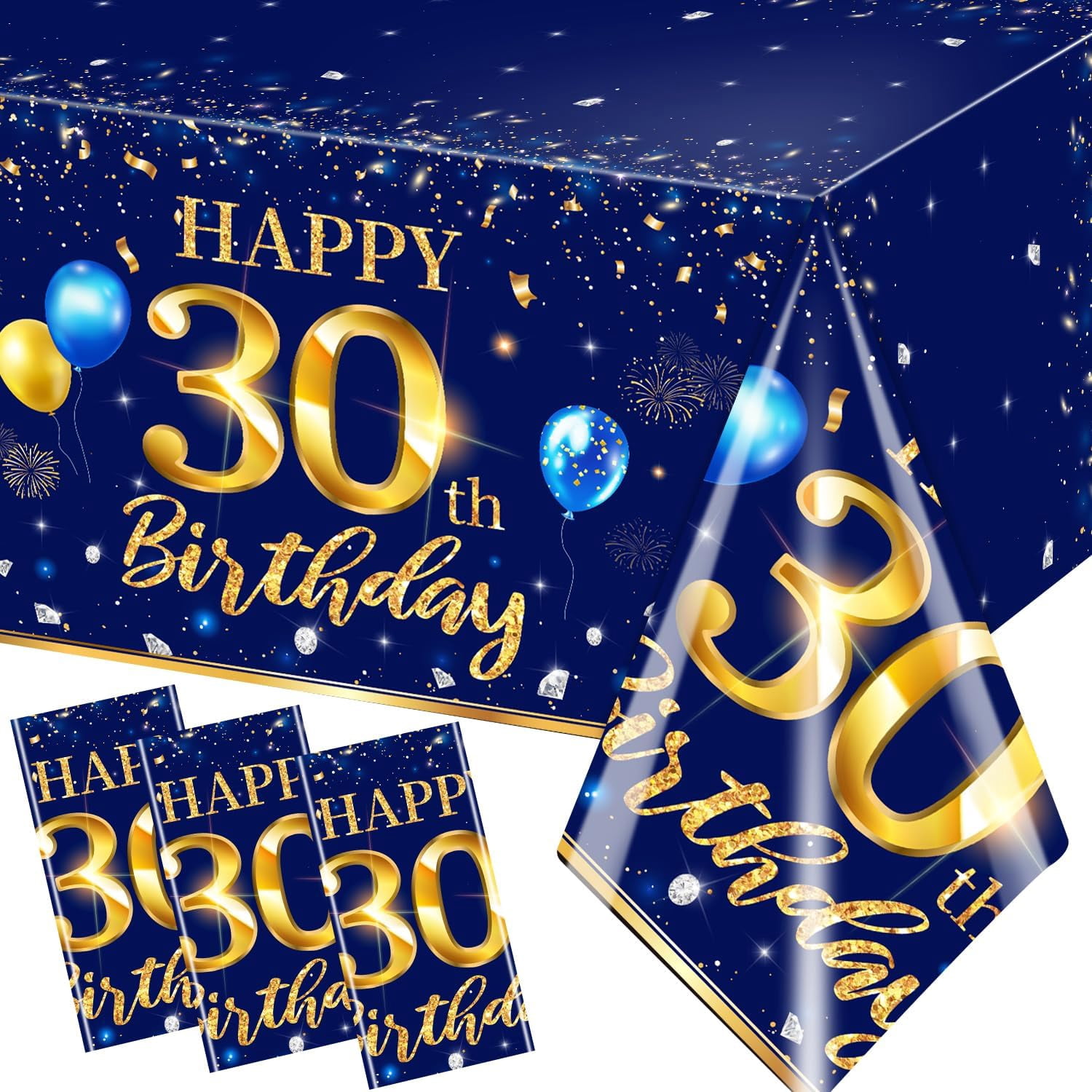 30th Birthday Decorations for Men - 3pcs Navy Blue Waterproof Rectangle ...