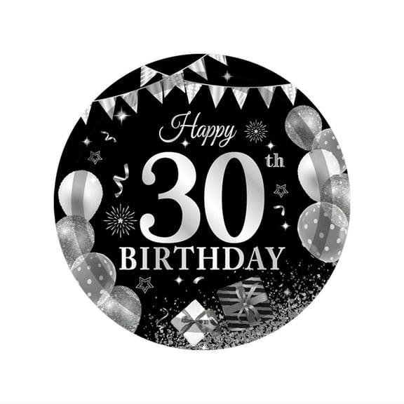 30th Birthday Disposable Tableware Dessert Plates Napkins for Men Women, Black Gray Vintage 1995 Birthday Party Supplies Cheers to 30 Years, Serve 16