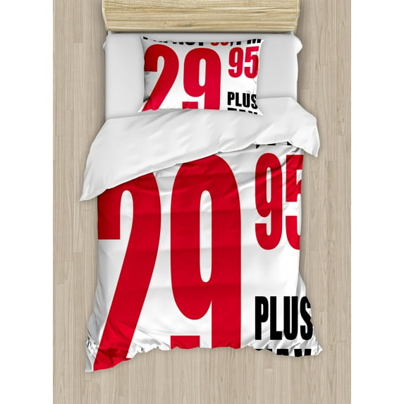 30th Birthday Duvet Cover Set, Forever Young Themed Funny and Humorous Slogan in Pictogram Style, Decorative 2 Piece Bedding Set with 1 Pillow Shams, Twin Size, Red Black and White, by Ambesonne