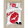 thumbnail image 1 of 30th Birthday Duvet Cover Set, Kiss Me I'm 30 Slogan Words with Lips Hand Writing Stencil Art Print, Decorative 2 Piece Bedding Set with 1 Pillow Shams, Twin Size, White Black Red, by Ambesonne, 1 of 3