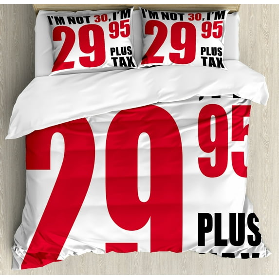 30th Birthday Duvet Cover Set Queen Size, Forever Young Themed Funny and Humorous Slogan in Pictogram Style, Decorative 3 Piece Bedding Set with 2 Pillow Shams, Red Black and White, by Ambesonne