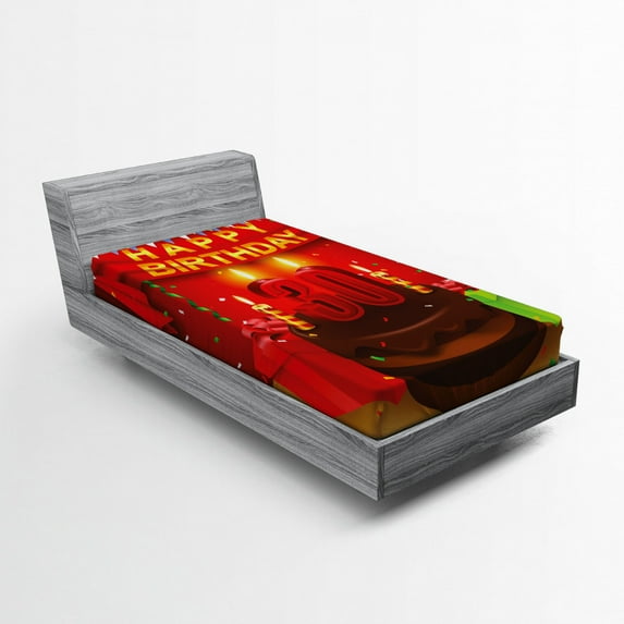 Ambesonne Colorful Fitted Sheet, Cake and Presents, Twin XL Size, Multicolor