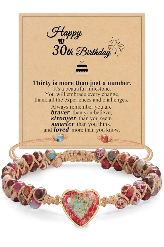 30th Birthday Gifts for Her, 30 Year Old Birthday Gifts for Women Handmade Braided Beaded Bracelets 30th Birthday Decorations for Bestie Friend in 30s Natural Stone Rope Bracelet Jewelry