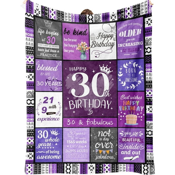 30th Birthday Gifts for Her, 30th Birthday Decorations for Women, Happy 30th Birthday Gifts for Women, 30 Year Old Gifts for Women Turning 30 and Fabulous - 30th Decoration Blanket 60"X50"