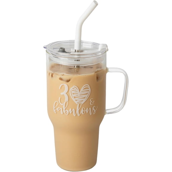 30th Birthday Gifts for Her, Fabulous 30 Year Old Gifts for Women, , Female, Wife, Daughter, Sister, Girlfriend, Coworker - Large 33oz Glass Tumbler