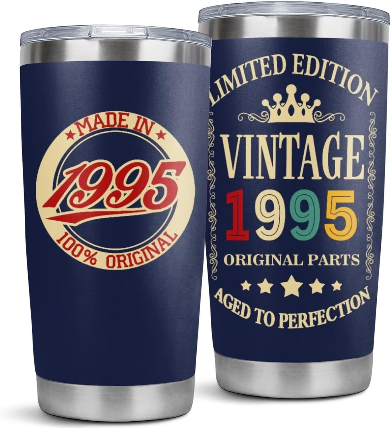30th Birthday Gifts Men Women 30th Birthday Decorations Vintage 1995 Cup 30 Year Old Cool Birthday Gifts Him Her 20 oz Stainless Steel Tumbler, White