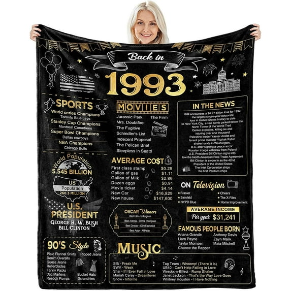 30th Birthday Gifts for Men Women Blanket 1993 30th Birthday Anniversary wedding Decorations Turning 30 Year Old Bday Gift Idea for Husband Wife Boyfriend Girlfriend Back in 1993 Blanket 60Lx50W Inch