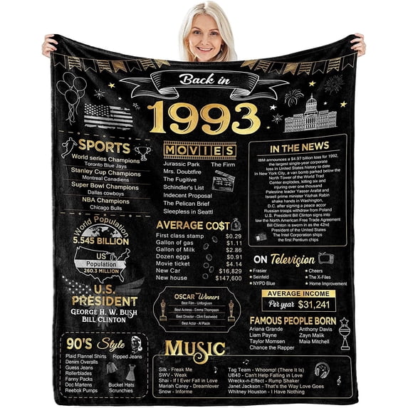 30th Birthday Gifts for Men Women Blanket 1993 30th Birthday Anniversary wedding Decorations Turning 30 Year Old Bday Gift Idea for Husband Wife Boyfriend Girlfriend Back in 1993 Blanket 80Lx60W Inch