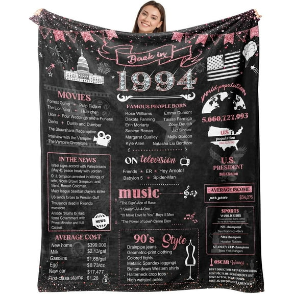 30th Birthday Gifts for Women Best 1994 Birthday Decorations for Mom Aunt Friends,Back in 1994 Unique 30 Year Old Birthday Pink Blanket for Her,Soft Comfortable Throw Blanket 40''x50''