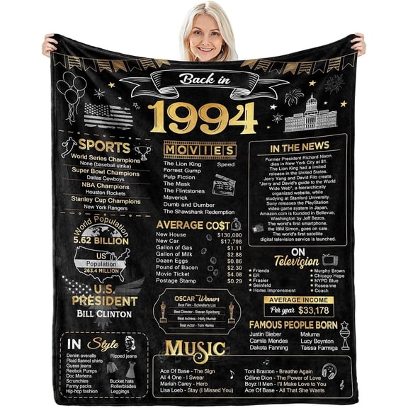 30th Birthday Gifts for her Women Men, 30th Anniversary Blanket Gifts for Couples -Back in1994- Best 30 Year Old Birthday Gifts for Men 30th Birthday Decorations for him Throw Blanket 60Lx50W