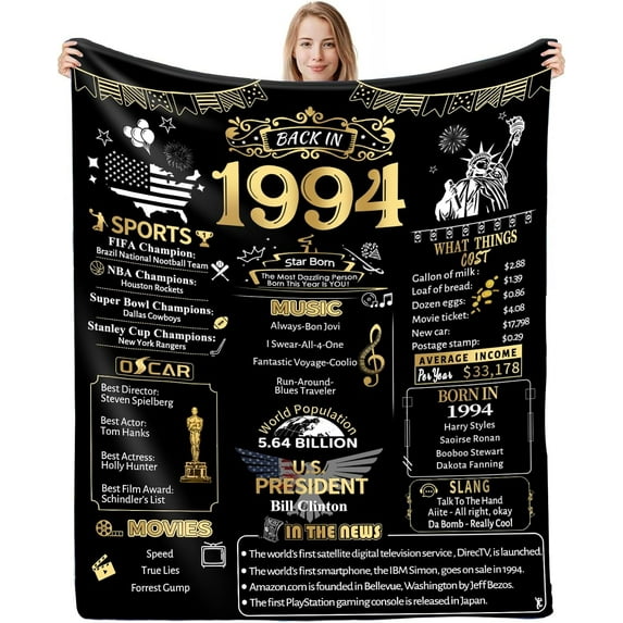 30th Birthday Gifts for Women Men, Soft Comfortable Throw Blanket, Birthday Decorations for Her Him Daughter Son, 30 Year Old Birthday Decorations Blanket 60"X50", Back in 1994