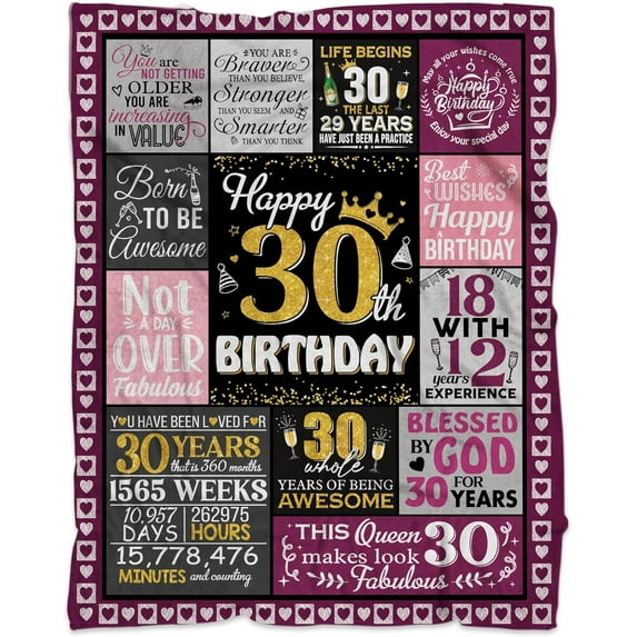 30th Birthday Gifts for Women, 30th Birthday Throw Blanket, 30 Year Old Birthday Gifts for Women, 30th Birthday Decorations for Women, Gifts for 30th Birthday Woman Blanket on Anniversary