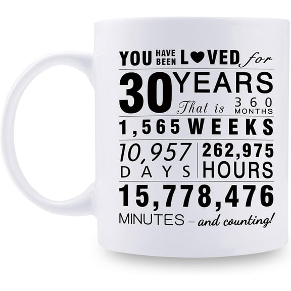 30th Birthday Gifts for Women - You Have Been Loved for 30 Years Mug - 30 Year Old Present Ideas for Wife, Daughter, Sisters, Her, Friends, Cousin - 11 oz Coffee Mug