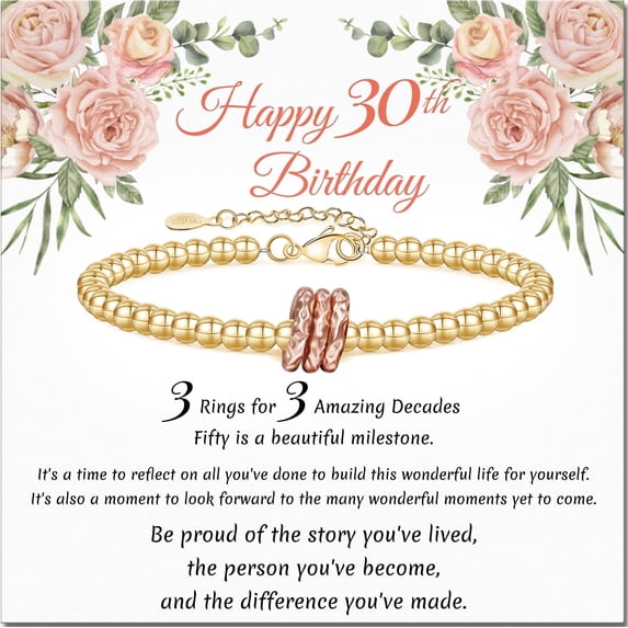 30th Birthday Gifts for Women Gold Ring Bracelet Birthday Gifts for Mom Daughter Grandma Sister Friends Coworker