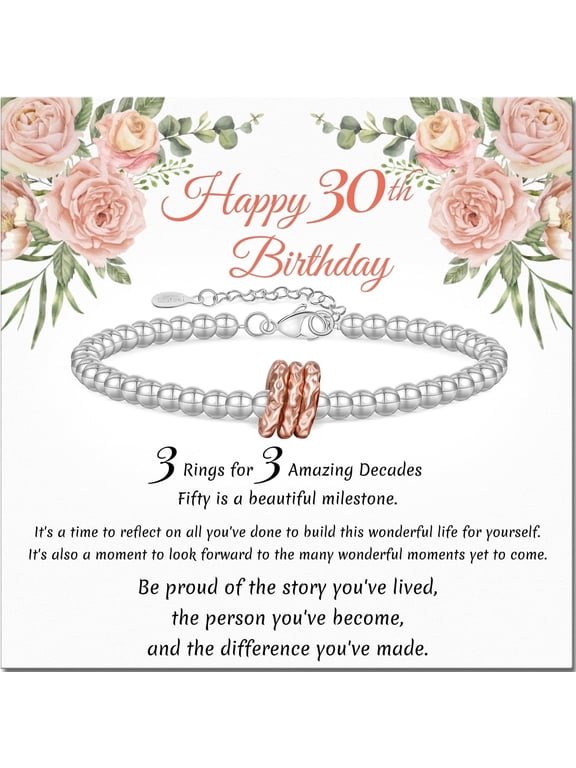 30th Birthday Gifts for Women Silver Ring Bracelet Birthday Gifts for Mom Daughter Grandma Sister Friends Coworker