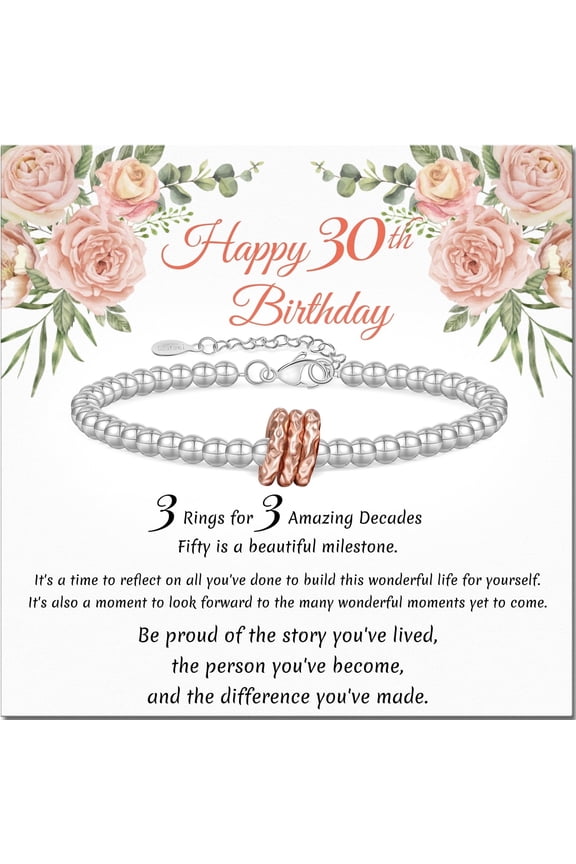 30th Birthday Gifts for Women Silver Ring Bracelet Birthday Gifts for Mom Daughter Grandma Sister Friends Coworker