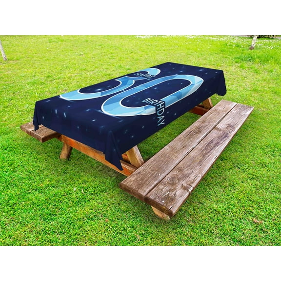 30th Birthday Outdoor Tablecloth, Modern Design with Polygonal Effect Emblem Starry Night Sky Image, Decorative Washable Fabric Picnic Table Cloth, 58 X 84 Inches,Dark Blue Turquoise, by Ambesonne