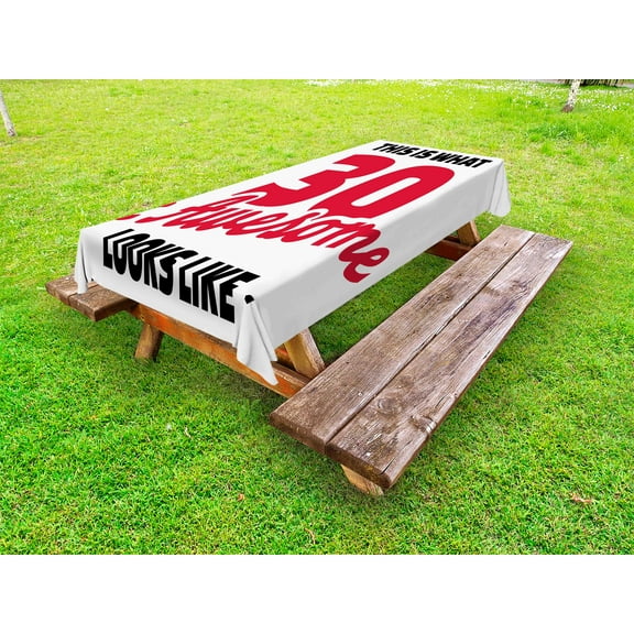 30th Birthday Outdoor Tablecloth, Thirty and Amazing Motivational Quote Milestone Anniversary Theme, Decorative Washable Fabric Picnic Table Cloth, 58 X 84 Inches,Red Black and White, by Ambesonne