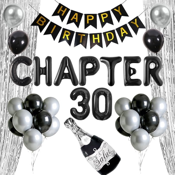 30th Birthday Party Decorations Set - Elegant Black Silver Chapter 30 Milestone Celebration Decor