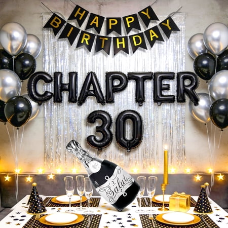 30th Birthday Party Decorations Set - Elegant Black Silver Chapter 30 Milestone Celebration Decor