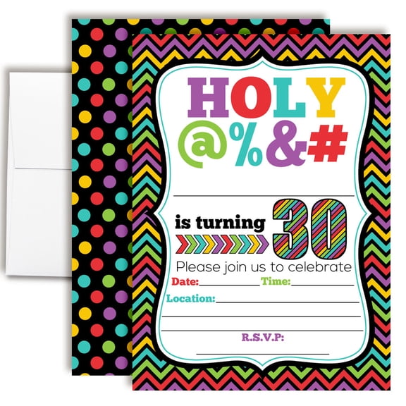 30th Birthday Party Invitations – Funny Adult Milestone HOLY @%&# Design, Fill-In Cards with Envelopes, 5x7 Size, Set of 20