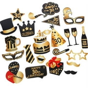 30th Birthday Photo Booth Props, 24 Pack Birthday Party Supplies, Selfie Props, Party Favors for Cocktail Parties, Black and Gold Party Favors Supplies Funny Decorations